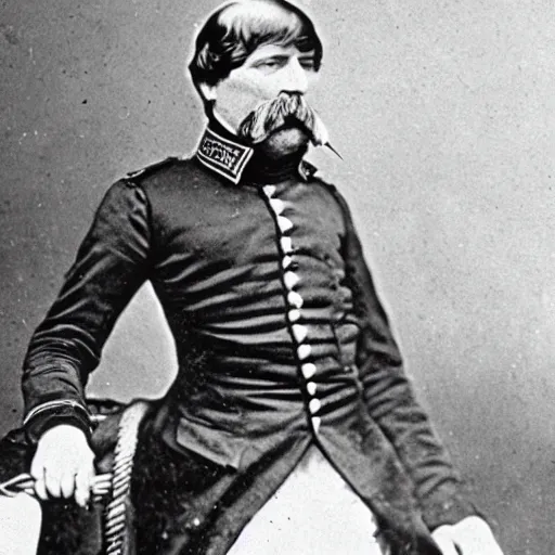 Prompt: A 1858 photo of General Pitzer a union general oddly shows him eating a burrito