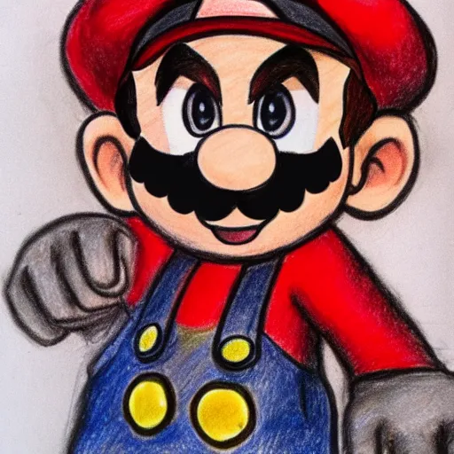 Prompt: a drawing of mario made in blood