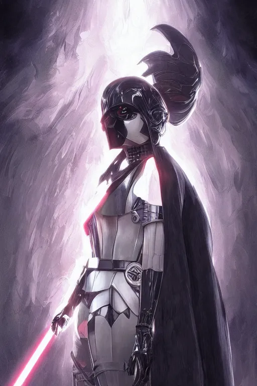 Image similar to anime key visual of a female darth vader goddess!!, intricate, stunning, highly detailed, digital painting, artstation, smooth, hard focus, illustration, art by artgerm and greg rutkowski and alphonse mucha