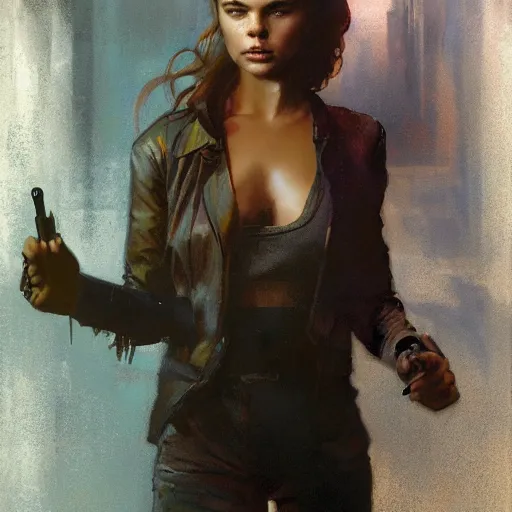 Image similar to indiana evans, hyperrealistic full figure, bladerunner street alley, art of elysium by frank frazetta and by jeremy mann and by alphonse mucha, fantasy art, photo realistic, dynamic lighting, artstation, full figure poster, volumetric lighting, very detailed face, 4 k, award winning