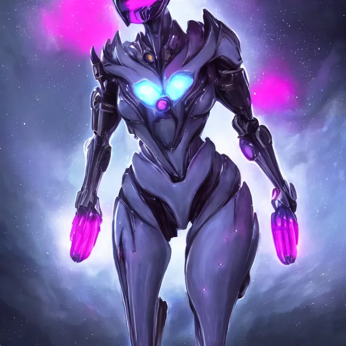 Image similar to cinematic shot, bust, cosmic sized perfectly proportioned stunning beautiful hot female warframe, anthropomorphic robot mecha female dragon, silver, fuschia leds, floating in empty space, nebula sized, holding a galaxy, epic proportions, epic size, epic scale, furry art, dragon art, giantess art, warframe fanart, furaffinity, deviantart