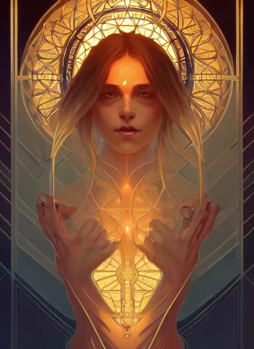 Image similar to symmetry!! water, glowing lights!! intricate elegant, highly detailed, digital painting, artstation, concept art, smooth, sharp focus, illustration, art by artgerm and greg rutkowski and alphonse mucha