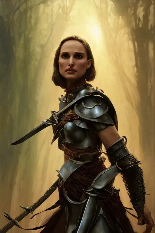 Image similar to natalie portman, legendary warrior, heroic, lord of the rings, tattoos, decorative ornaments, battle armor, by carl spitzweg, ismail inceoglu, vdragan bibin, hans thoma, greg rutkowski, alexandros pyromallis, perfect face, fine details, realistic shading photorealism