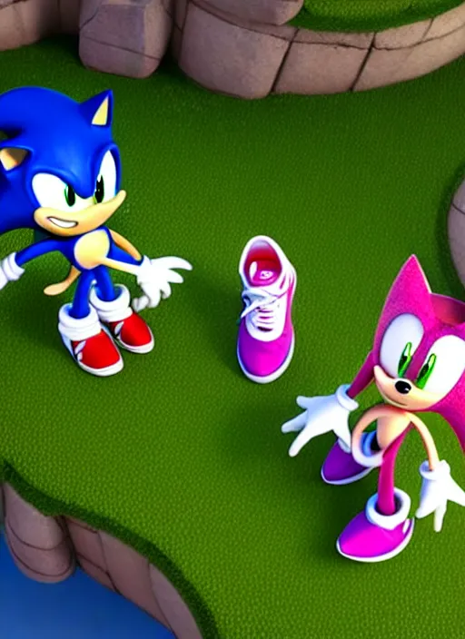 Image similar to sonic the hedgehog and timmy turner from fairly odd parents hanging out, unreal engine render