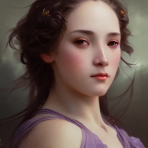 Prompt: portrait of lilas ikuta, intricate, elegant, highly detailed, digital painting, artstation, concept art, smooth, sharp focus, illustration, art by artgerm and greg rutkowski and alphonse mucha and william - adolphe bouguereau