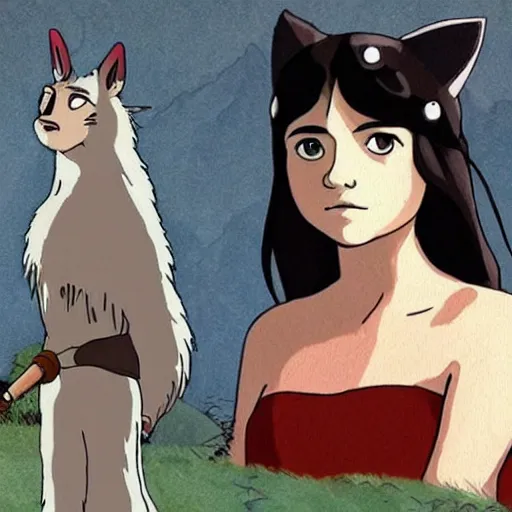 Image similar to jenna coleman as princess mononoke, studio ghibli art