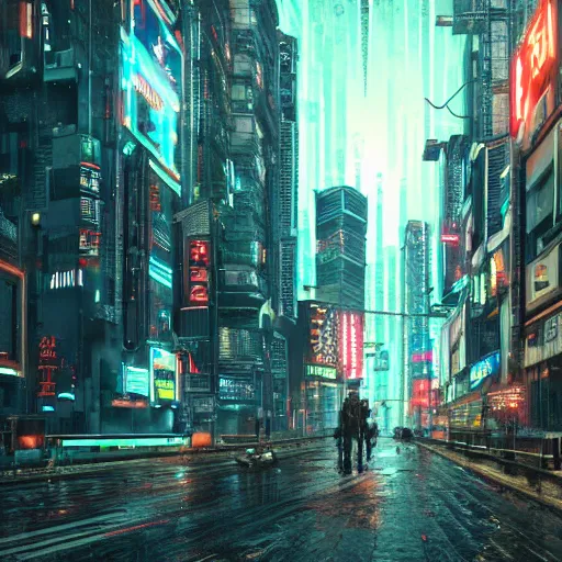 Image similar to a cyberpunk city in the rain, photo realistic, 8k