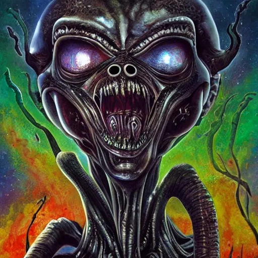 Prompt: alien long big brain grotesque cosmic horror scifi cover menacing scary uncanny eerie style oil painting heavy brushstrokes dramatix horror dark fucked up