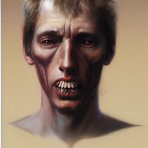 Image similar to a head - on portrait of a 2 0 - something engineering student, brown messy hair, by wayne barlowe