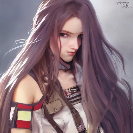 Prompt: soldier girl, italy, anime style, long hair, hair down, symmetrical facial features, girls frontline cg, hyper realistic, pale skin, 4 k, rule of thirds, extreme detail, detailed drawing, trending artstation, hd, fantasy, d & d, by alphonse mucha, greg rutkowski, sharp focus, backlit