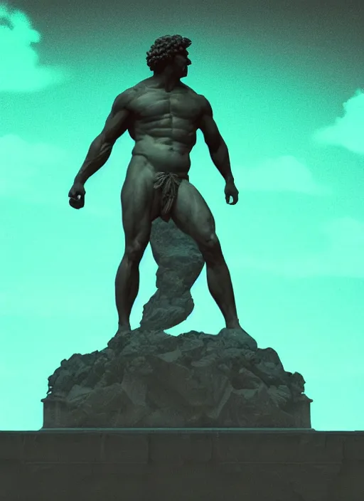 Prompt: statue of hercules looking angry, beeple, vaporwave, retrowave, black background, neon, black, glitch, strong contrast, neon wiring, cuts, pinterest, trending on artstation