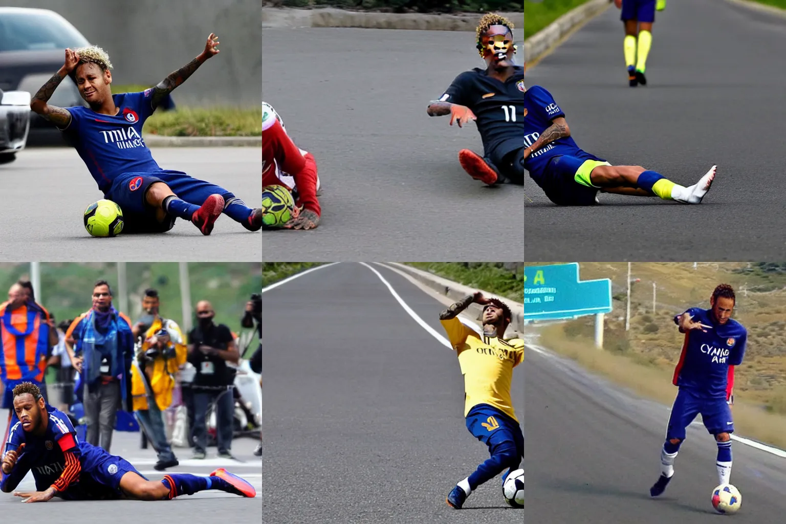 Prompt: neymar rolling on a highway