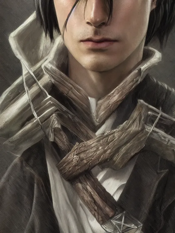 Image similar to levi ackerman, the lord of the rings, hyper detailed,, 8 k realistic, trending in artstation, digital painting, studio quality, cryengine, frostbite 3 engine, character design, smooth, sharp focus, art by artgerm and greg rutkowski and alphonse mucha and ian sprigger and wlop and krenz cushart