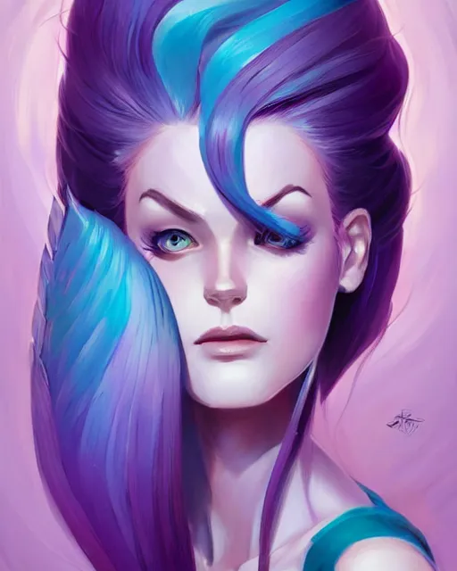 Image similar to beautiful female purple hair tattoo symmetrical happy face stunning eyes full length fantasy art icon, 2d art cover , official fanart behance hd artstation by Jesper Ejsing, by RHADS, Makoto Shinkai and Lois van baarle, ilya kuvshinov, rossdraws