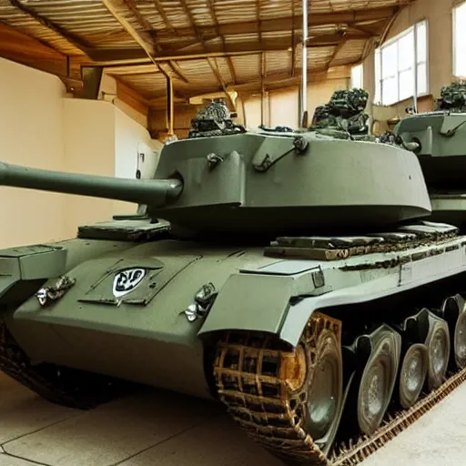 Prompt: panzer tanks in a garage