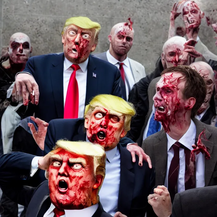 Prompt: zombie donald trump being treated fairly. professional photography