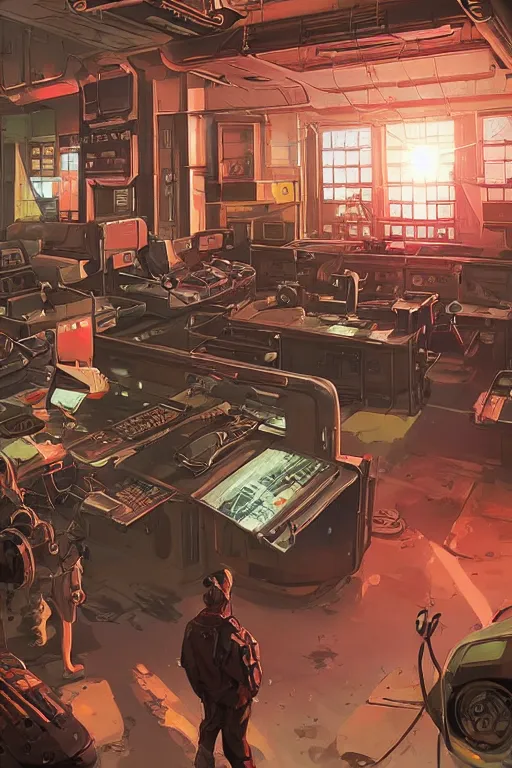 Image similar to hardmesh retro futurist post - apocalyptic steampunk fallout starship control room, hyper realistic, art gta 5 cover, official fanart behance hd artstation by jesper ejsing, by rhads, makoto shinkai and lois van baarle, ilya kuvshinov, ossdraws, feng zhu and loish and laurie greasley, victo ngai