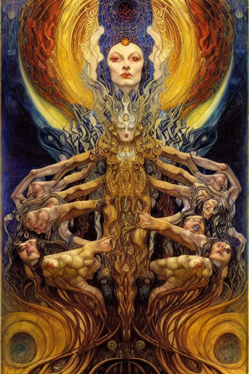 Image similar to Divine Chaos Engine by Karol Bak, Jean Delville, William Blake, Gustav Klimt, and Vincent Van Gogh, symbolist, visionary