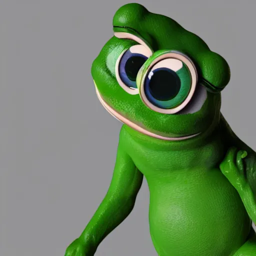 Image similar to a sadge - sad - pepe - the - frog, looking more depressed than usual, quivering lips, fists in the air, sweat flying, cgi render, zbrush, octane, keyshot render