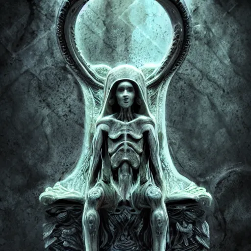 a tall pale humanoid being sitting upon an ornate | Stable Diffusion