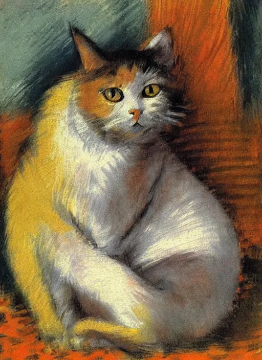 Prompt: vintage beautiful painting of a yellow cat in Mary Cassatt style