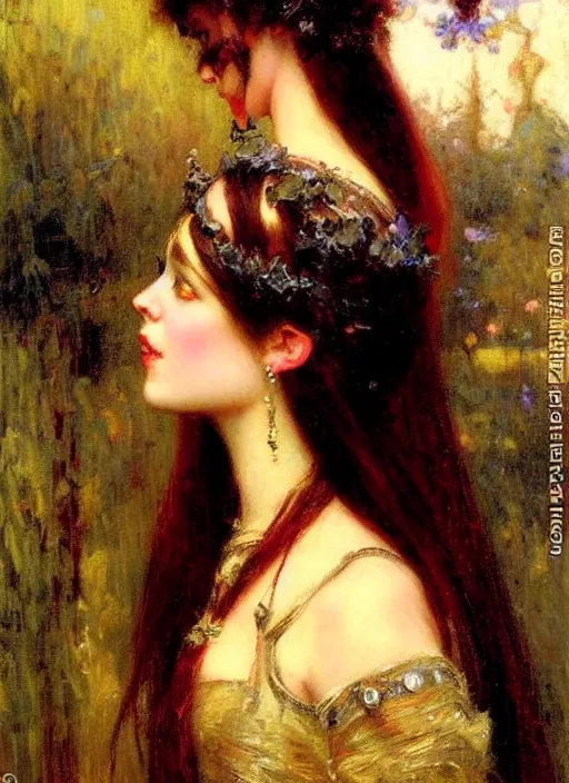 Image similar to gothic princess. by gaston bussiere. vertical portrait