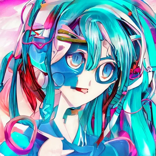 Image similar to Digital art of Hatsune Miku drawing by NakanoArt, trending on Artstation