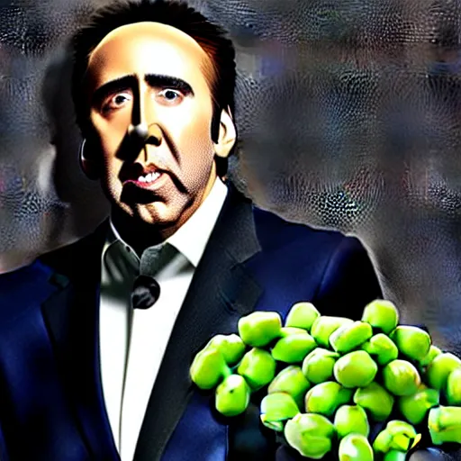 Image similar to nicolas cage screaming covered in peas