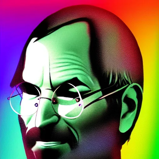 Image similar to steve jobs psychedelic black light poster, artstation