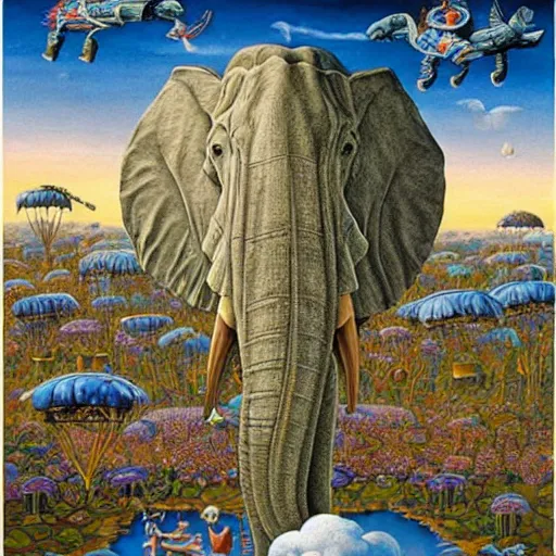 Prompt: ' flying elephants'stunning masterpiece by james christensen, rob gonsalves and tim white