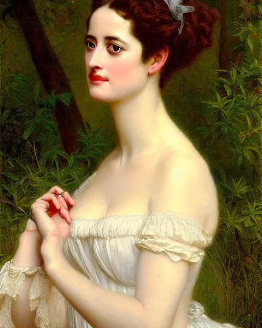 Image similar to portrait en buste of eva green vesper lynd vannessa ives by Hughes Merle, by Pierre Auguste Cot, perfectly detailed eyes, realistic fabric, abundant detail