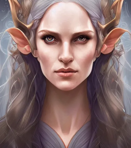 Prompt: A detailed digital art head on symmetrical fanart portrait of a distinguished elven woman by Charlie bowater and lise deharme wlop, critical role