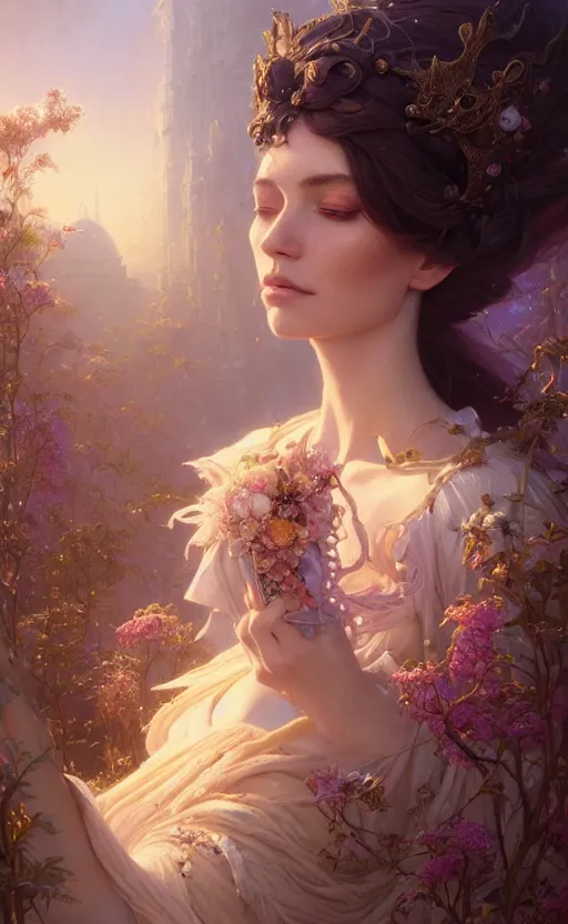 Prompt: highly detailed portrait of beautiful ethereal woman in ornate clothing, stephen bliss, unreal engine, fantasy art by greg rutkowski, loish, rhads, ferdinand knab, makoto shinkai and lois van baarle, ilya kuvshinov, rossdraws, tom bagshaw, global illumination, radiant light, detailed and intricate environment