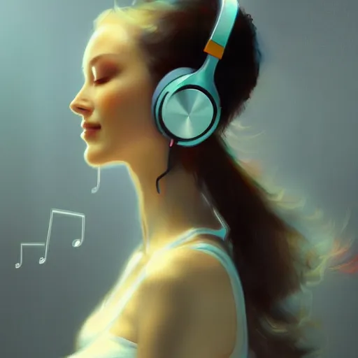 Image similar to a realism illustration of a beautiful woman with headphones dancing by bayard wu