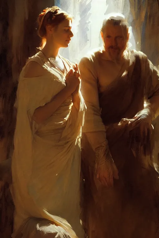 Image similar to portrait david and bathsheba by anders zorn, wonderful masterpiece by greg rutkowski, beautiful cinematic light, by greg manchess, jessica rossier