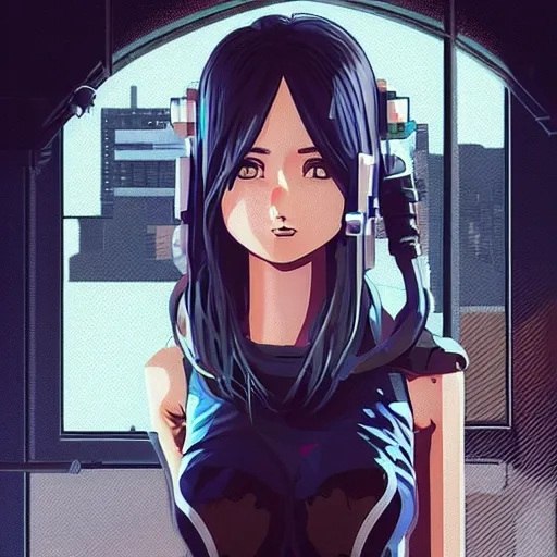 Image similar to A pixel art of a cyberpunk cyborg girl with big and cute eyes, fine-face, realistic shaded perfect face, fine details. Very anime style. Realistic shaded lighting poster by Ilya Kuvshinov katsuhiro, magali villeneuve, artgerm, Jeremy Lipkin and Michael Garmash, Rob Rey and Kentarõ Miura style, trending on art station