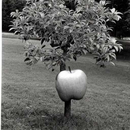 Image similar to a vintage photo of an old apple computer with an apple tree growing out of it