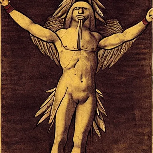 Image similar to human - eagle creature with one big beak, drawn by da vinci