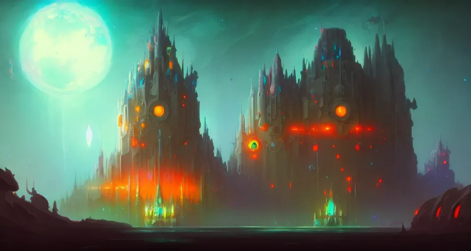 Prompt: space castle by peter mohrbacher, vivid colors, matte painting, 8K, concept art, mystical color scheme, trending on artstation, unreal engine