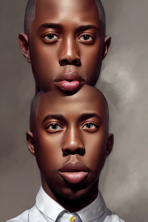 Image similar to ultra realistic tyler the creator, background is white and blank, elegant, highly detailed, digital painting, concept art, smooth, sharp focus, illustration, art by greg rutkowski and alphonse mucha