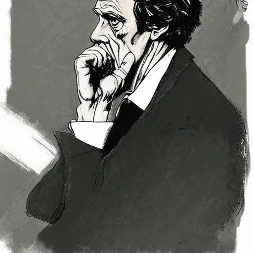 Prompt: hugh laurie as sherlock holmes, portrait by eddie campbell,