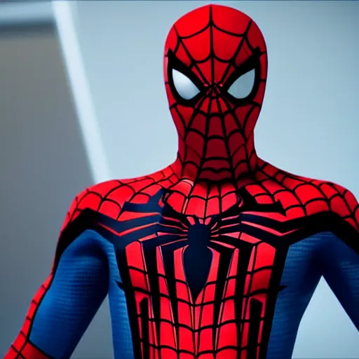 Image similar to still photo of spider - man in a suit, highly detailed, photorealistic portrait, bright studio setting, studio lighting, crisp quality and light reflections, unreal engine 5 quality render