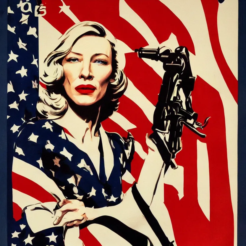 Image similar to american propaganda poster with cate blanchett , Ultra Detailed,