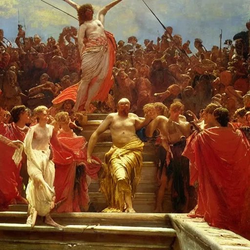 Image similar to the triumph of augustus, by ilya repin, oil on canvas, 1 8 8 3