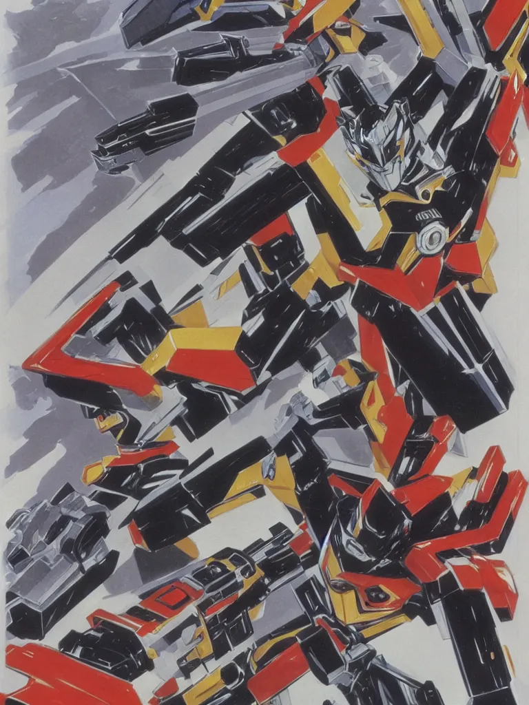 Prompt: Concept art of MMPR Megazord as illustrated by Ralph Mcquarrie. 1991