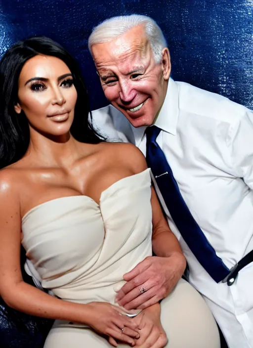 Image similar to film still of kim kardashian being kissed to sleep by joe biden, 8 k