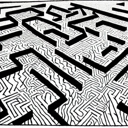 Image similar to cats running in a labyrinth, by m. c. escher