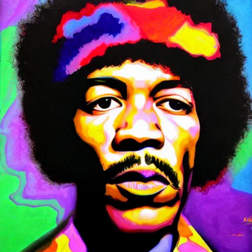 Image similar to artwork by Joshua Mays showing a portrait of Jimi Hendrix