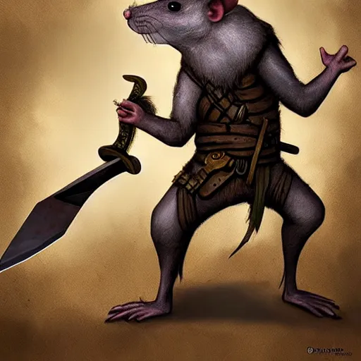 Image similar to antropomorphic rat character buying a sword made out of bone from a trader rat, fantasy art, digital art, fantasy art, matte painting