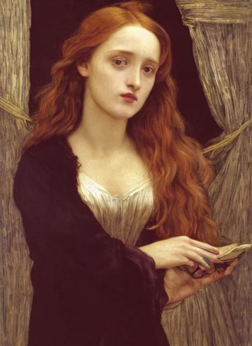 Image similar to selfie of a Pre-Raphaelite young beautiful woman with blond hair